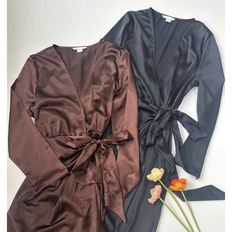 Hm silk wrap neck dress