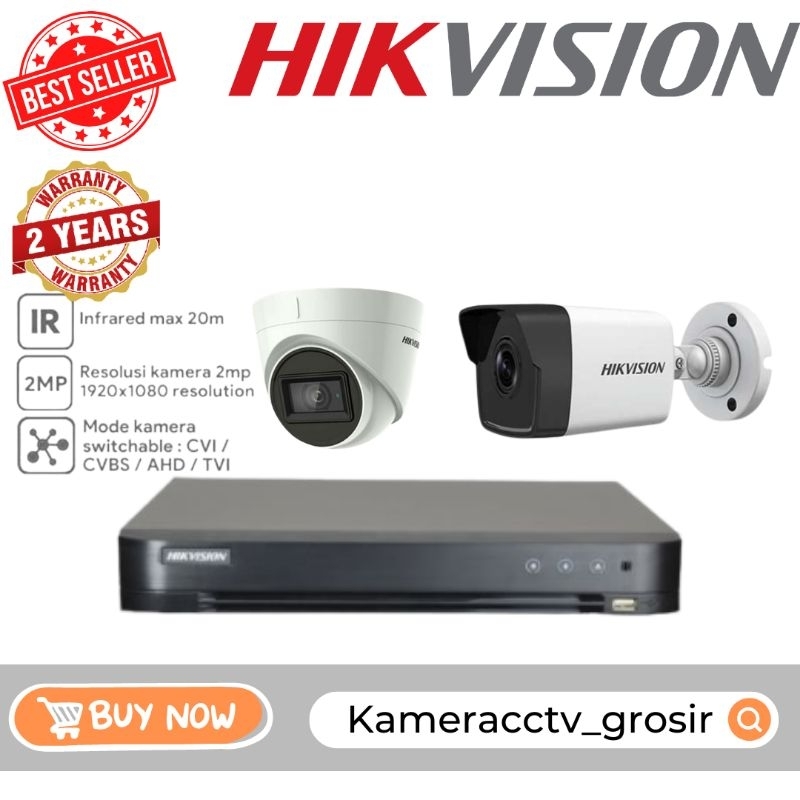 PAKET CCTV HIKVISION 2MP 1080P FULL HD 4 CHANNEL 2 KAMERA