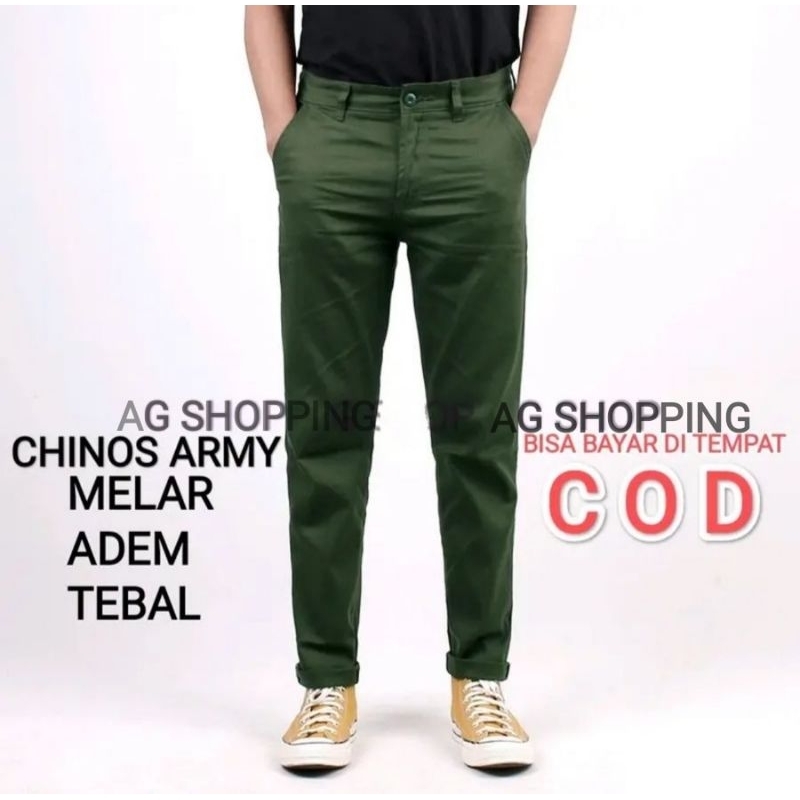 Celana Chino Panjang Slimfit Army Premium Bahan Melar