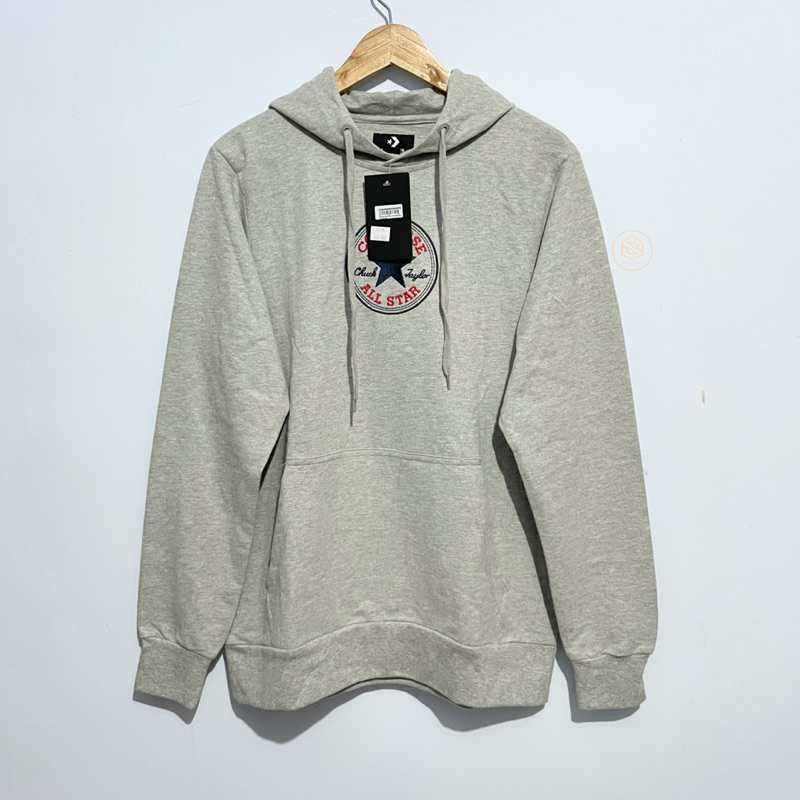 JAKET CONVERSE PULLOVER HOODIE ALL STAR LOGO GREY WHITE BLUE ORIGINAL