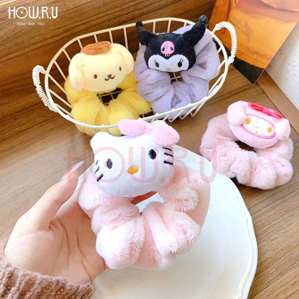 HOW.R.U | Scrunchie Fluffy Sanrio / Ikat Rambut Bulu Korea