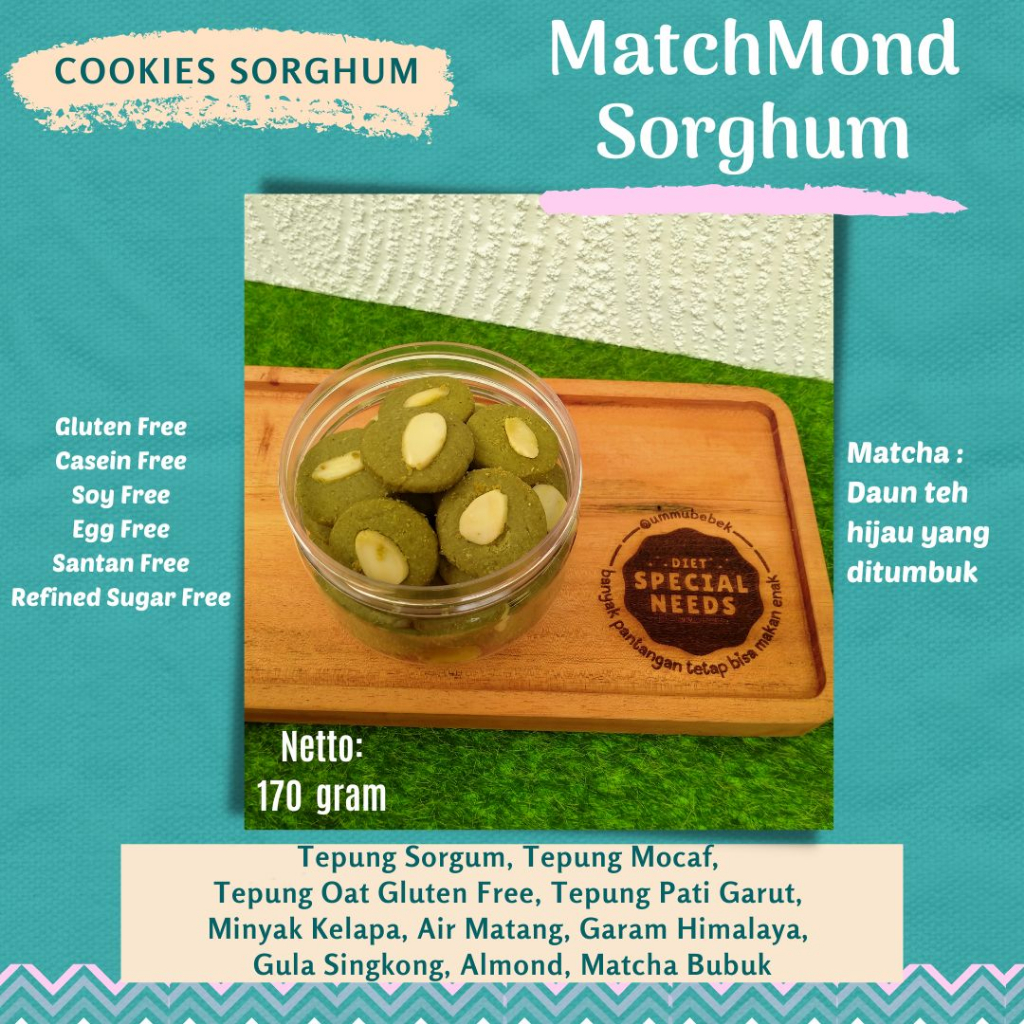 

MATCHMOND SORGHUM Cookies Matcha Lezat Sehat Gluten Free Dairy Free Egg Free Refined Sugar Free Diet Special Needs