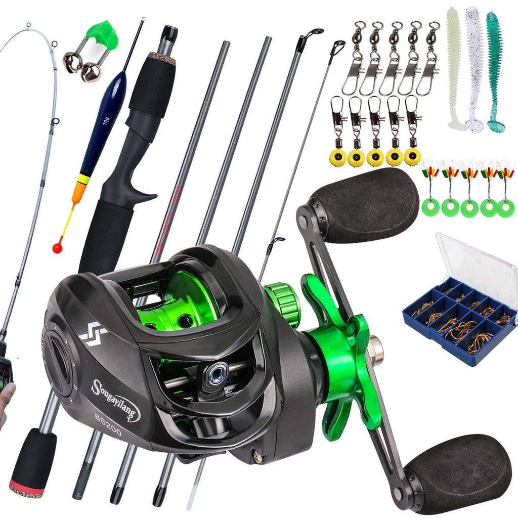 Joran dan Reel 1.8M 5 Bagian Casting Fishing Rod 7.2:1 Rasio Gear Rem Magnetik Baitcasting Reel Memancing Baris Lure Combo Set