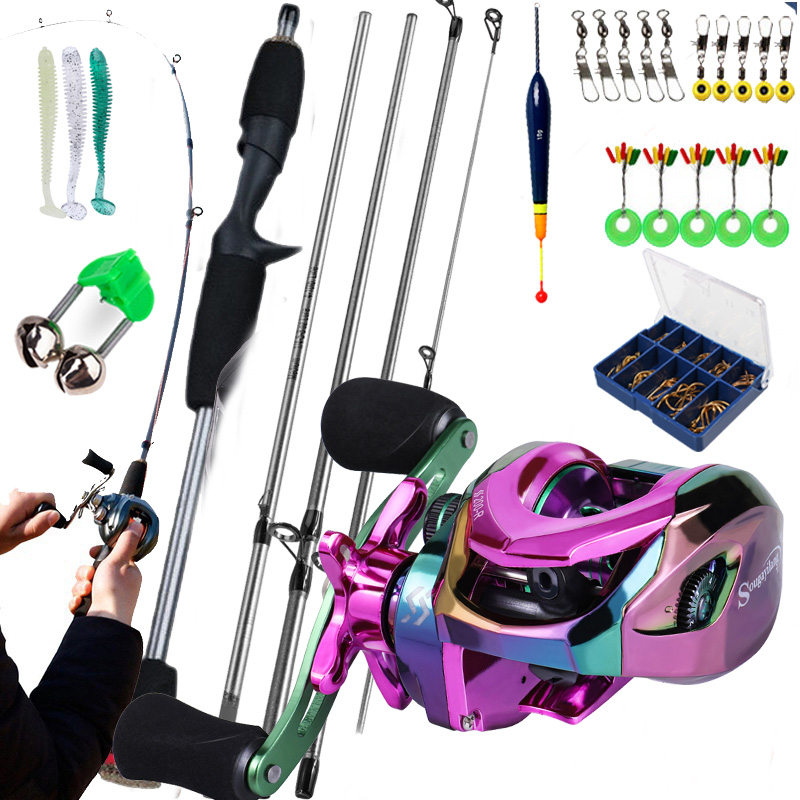 Joran Pancing Set Reel Pancing 1.8M Casting Fishing Rod 12+1/ 19+1 7.2:1 Rasio Gear Fishing Reel Magnetik Baitcasting Reel Memancing Baris Lure Set Max Drag 10kg