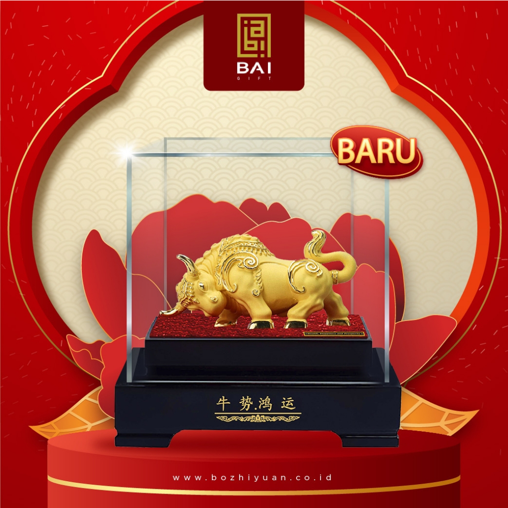 BAI GIFT Pajangan Shio Kerbau Lapis Emas 24k Patung Kerbau Premium Patung Kerbau