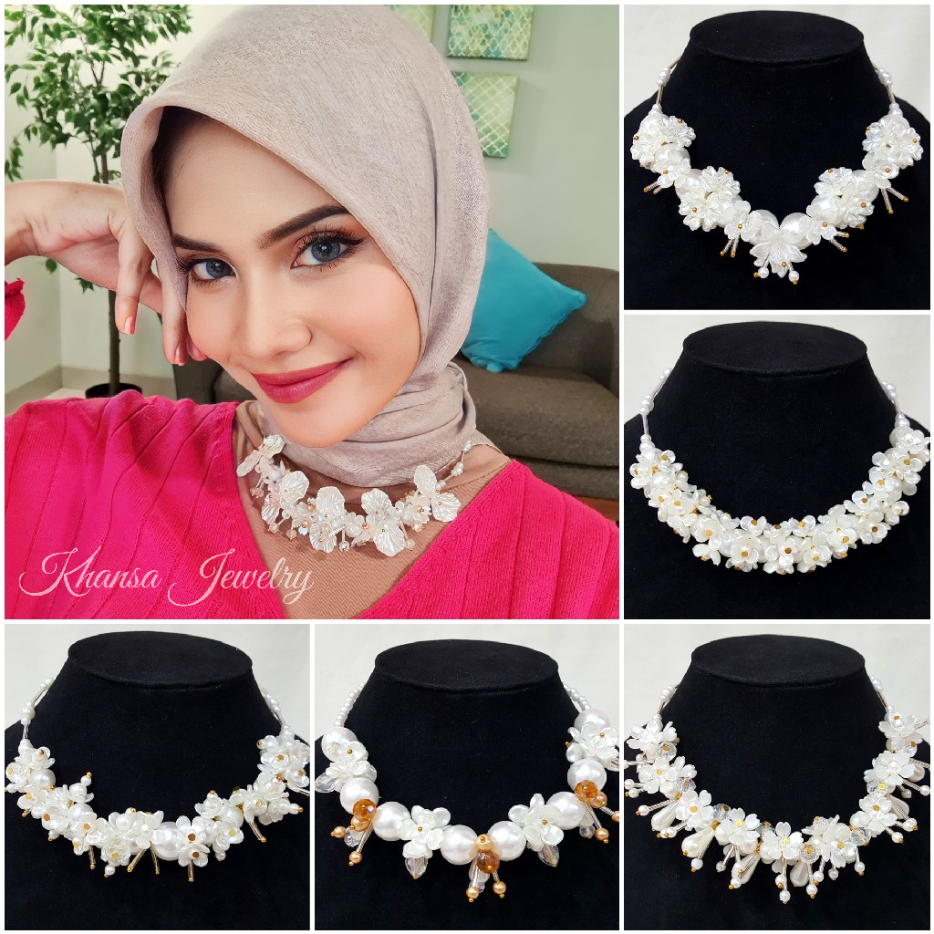 Kalung Hijab Beads Necklace Crystal Kalung Kondangan Kelopak Bunga - KH014