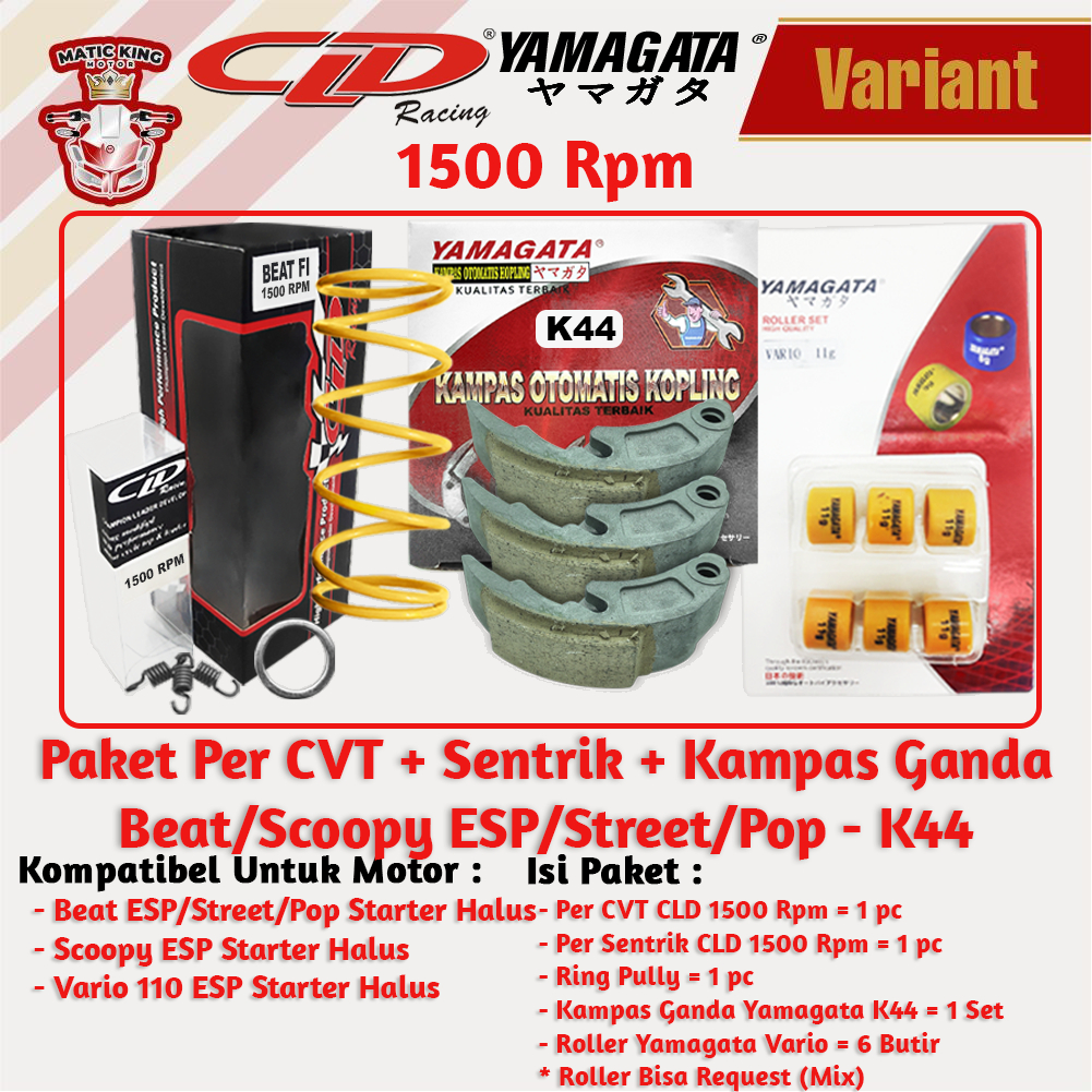 Paket Per CVT + Sentrik + Roller Kampas Ganda Honda Genio Beat Deluxe Scoopy New Vario Spacy 110 DAYTONA CLD YAMAGATA 1000/1500 RPM