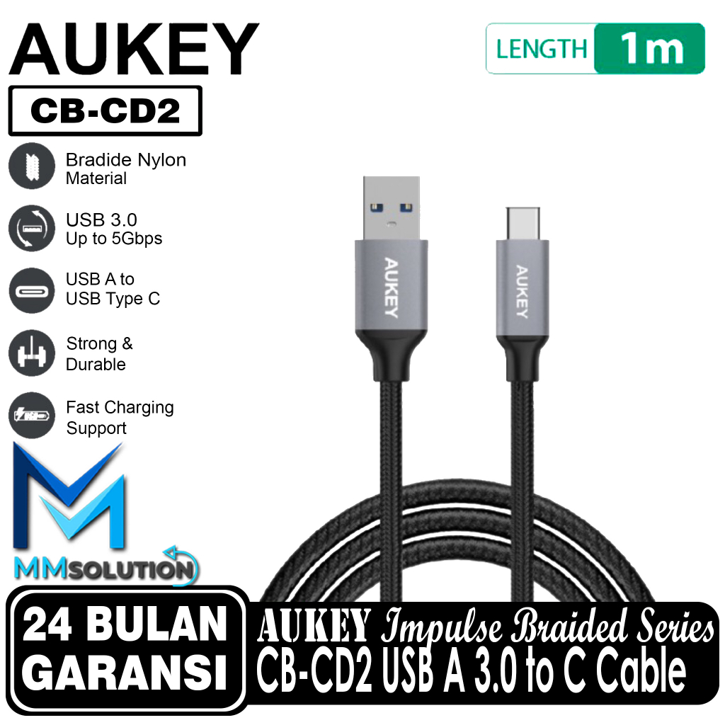 AUKEY CB-CD2 Kable Data Quick Charge 3.0 USB A to Type C Braided Nylon