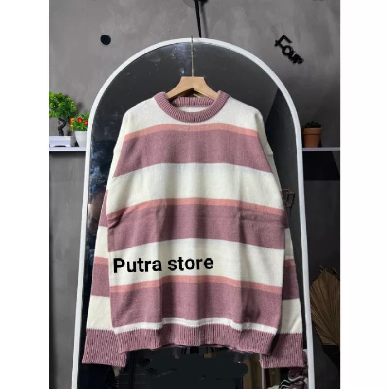 INARA SWEATER RAJUT STRIPE ATASAN WANITA OVERSIZE