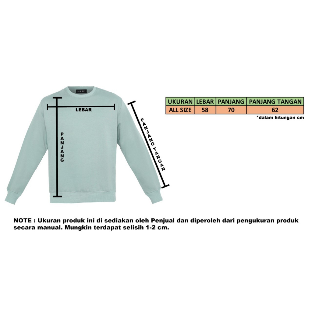 Sweater Crewneck Korea Oversize Panjang Unisex Warna Hijau Sage