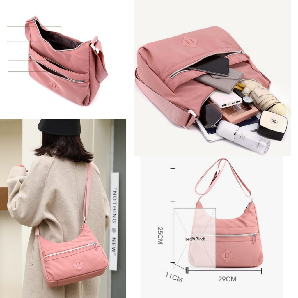 TAS SELEMPANG WANITA IMPORT ANTI AIR PINK BAGARIA TA830P3 PREMIUM SLING BAG KOREA REMAJA KEKINIAN SHOULDER BAHU SIMPLE FASHION BRANDED BATAM MURAH CEWEK CASUAL TERBARU