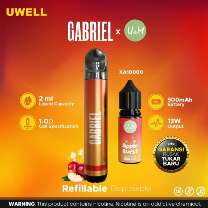 VAPOOR UWELL GABRIEL FOOM APPLE BURST 4500PUFFS