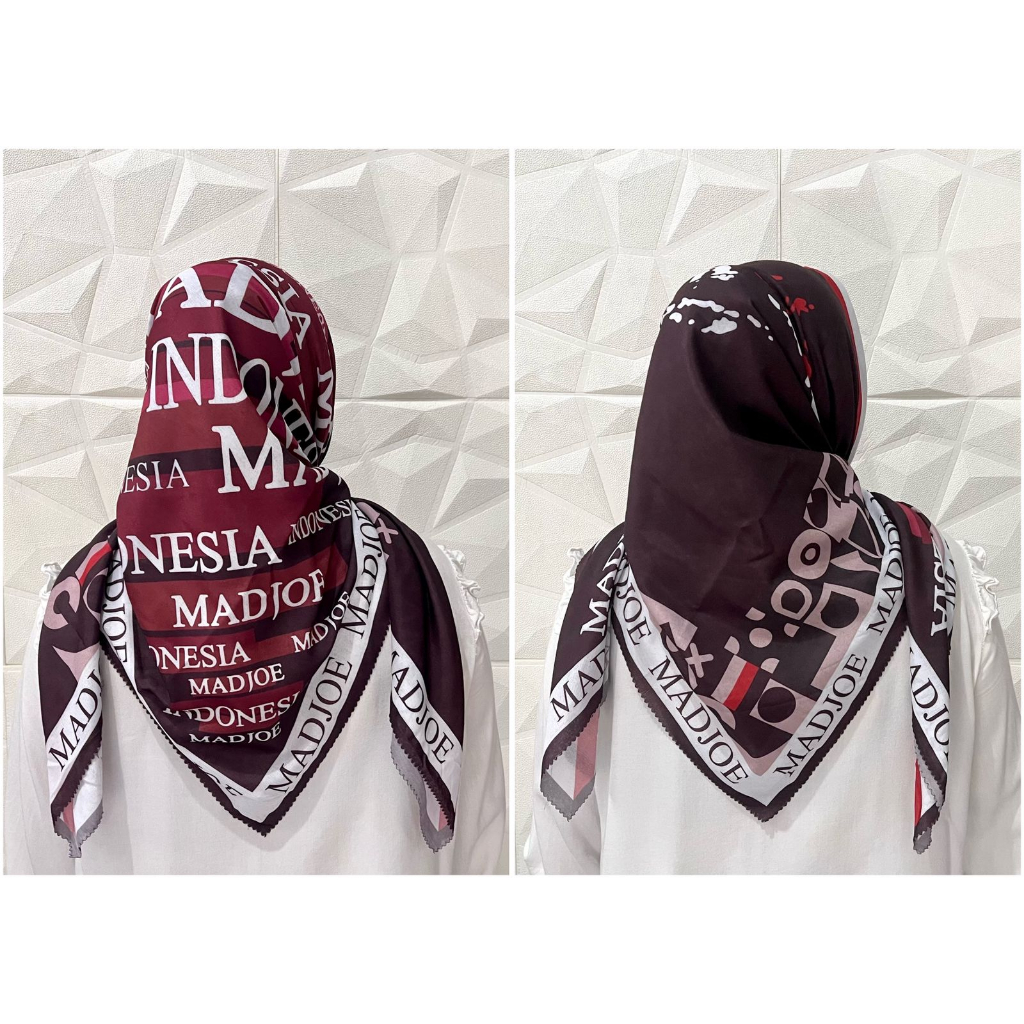 HIJAB SEGIEMPAT MOTIF BUNGA PITA MERAH PUTIH