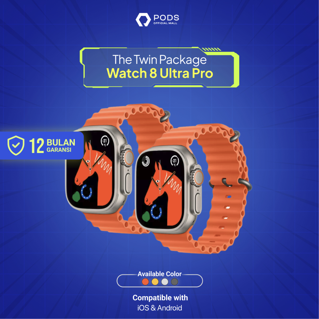 [TWIN SERIES] The Watch Series 8 ULTRA PRO 2023 Bluetooth Smartwatch (Garansi Resmi 3 Tahun) Titanium IP67 Water Dust Resistant Waterproof NFC-Full Touch Screen Phone Call Wireless Charge-iWatch Series 8 Pro Max for IOS Android by Pods Indonesiaa