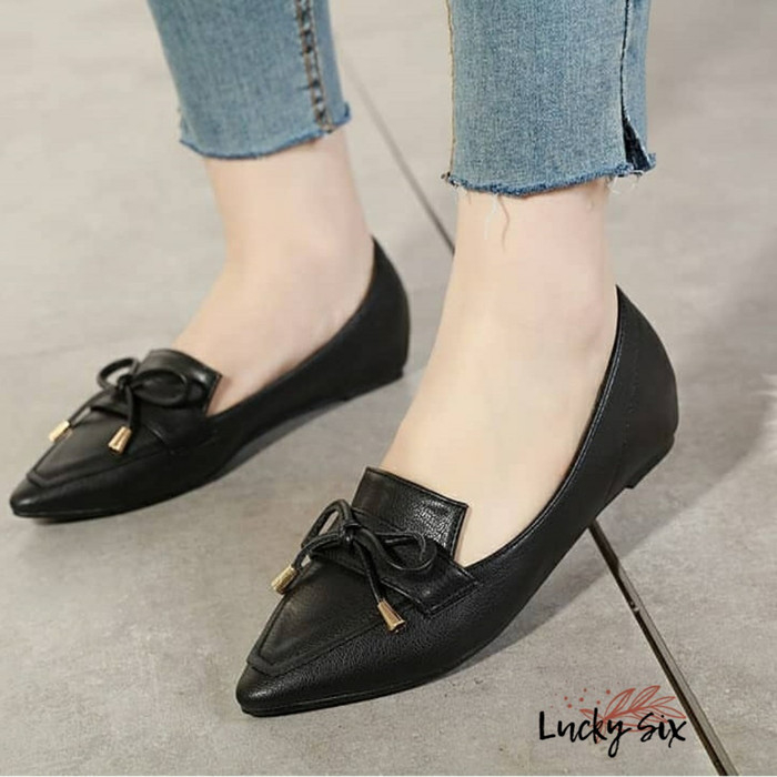 Sepatu Flatshoes Wanita Warna Hitam Coklat Polos Flat Shoes Cewek Kerja Kantor Murah Terbaru Terlari
