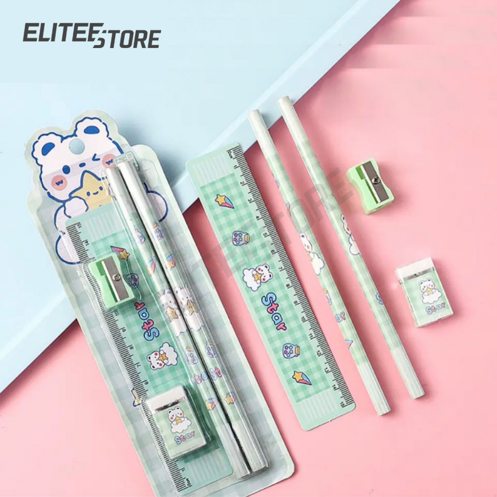 ELITEE - Paket Alat Tulis Anak Set Karakter Stationery Sekolah Perlengkapan Tulis Souvenir Ultah Goodie Bag / Stationery Set Tas Melukis Set / Alat Tulis Sekolah Karakter