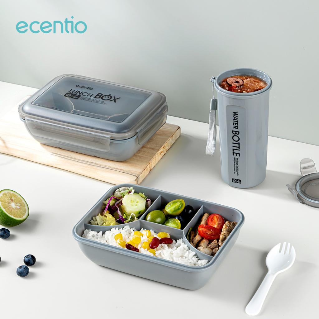 ecentio 1100ml Lunch Box set /Kotak makan /Lunch box set + botol minum /tempat makan set