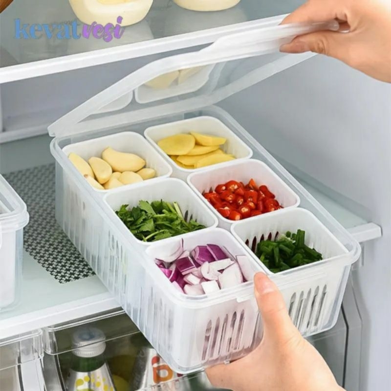 Wadah penyimpanan 6 sekat dalam 1 kotak/Storage toples penyimpanan bumbu dan sayur 6 in 1 pcs