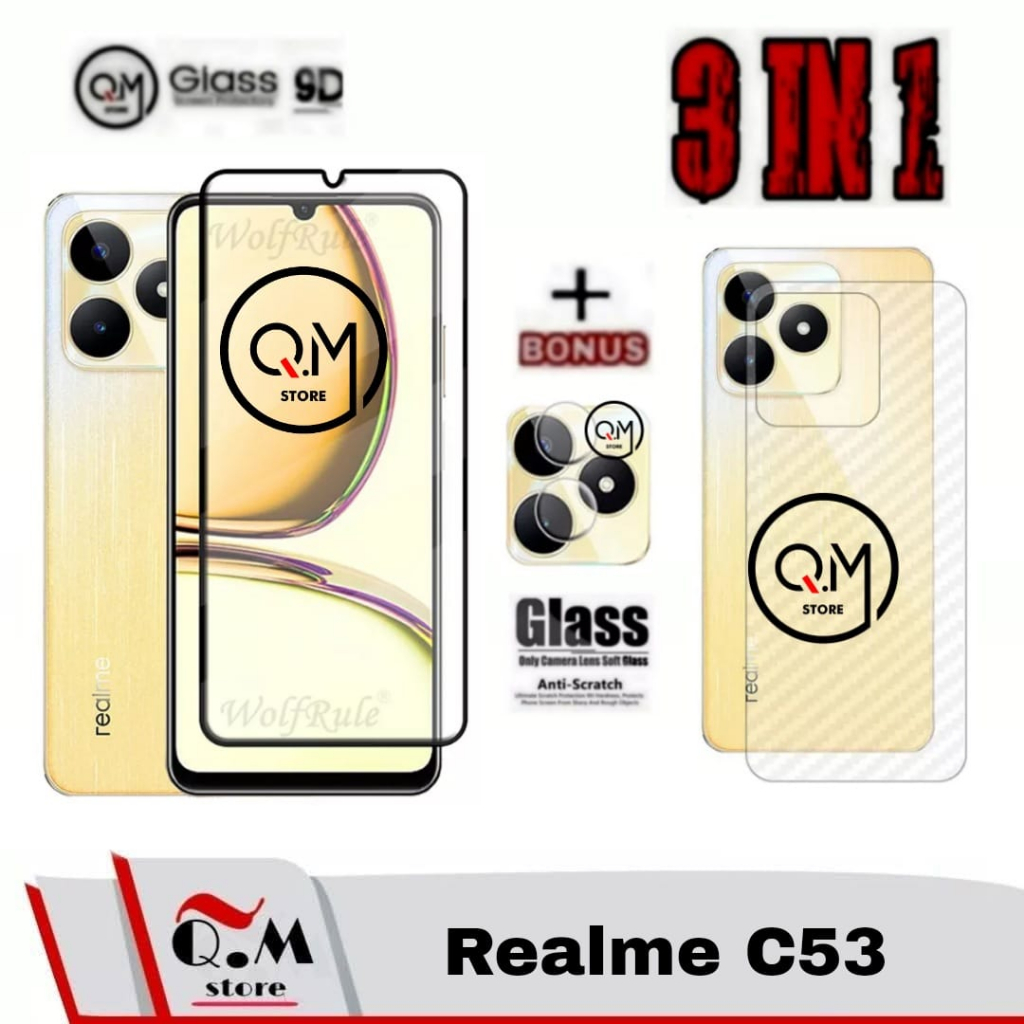 Promo Paket 3in1 Tempered Glass Realme C53 Anti Gores Pelindung Layar