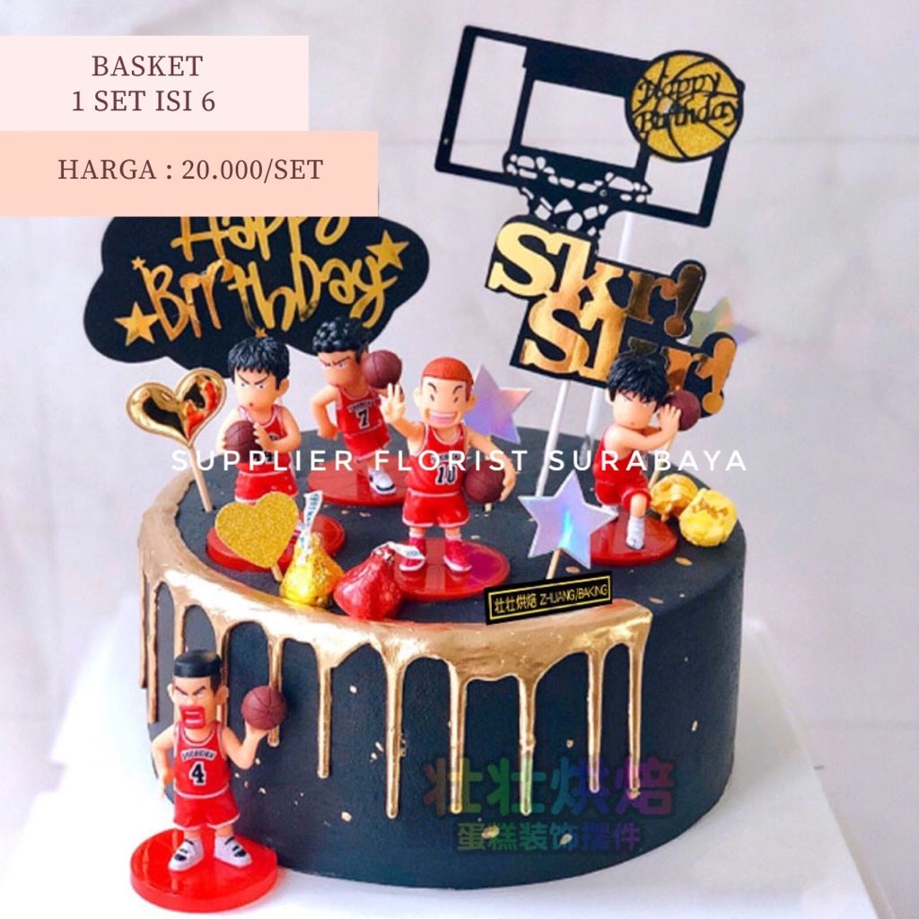 MINIATUR KUE TART BASKET BASKETBALL PEMAIN BASKET DEKORASI KUE ULTAH ULANG TAHUN BIRTHDAY CAKE DECORATION HOBBY BAKING DIY HIASAN TART ANAK COWOK