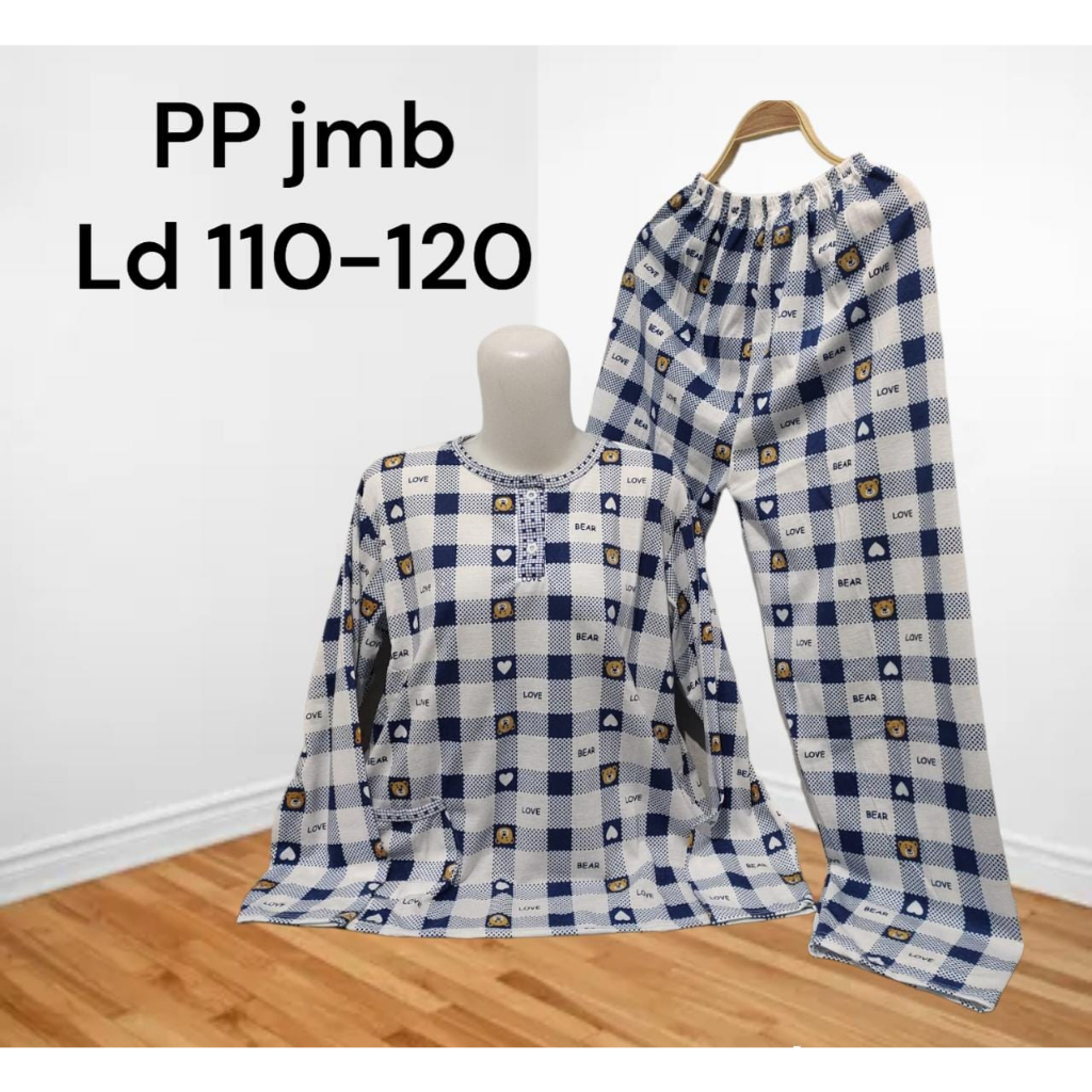 COD BAJU TIDUR WANITA DEWASA SETELAN PP CELANA PANJANG LENGAN PANJANG KAOS JUMBO BABYDOLL LD 120CM