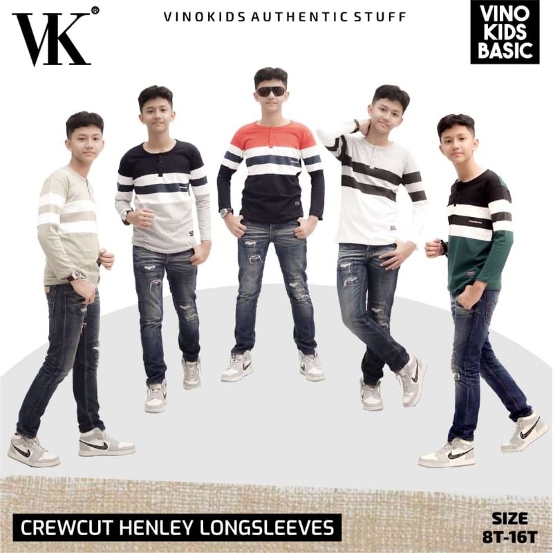 KAOS VINO BASICS ORIGINAL CREWCUTS HENLEY LONGSLEEVES / KAOS LENGAN PANJANG HENLEY VK VINO KIDS basic kids dan junior merah