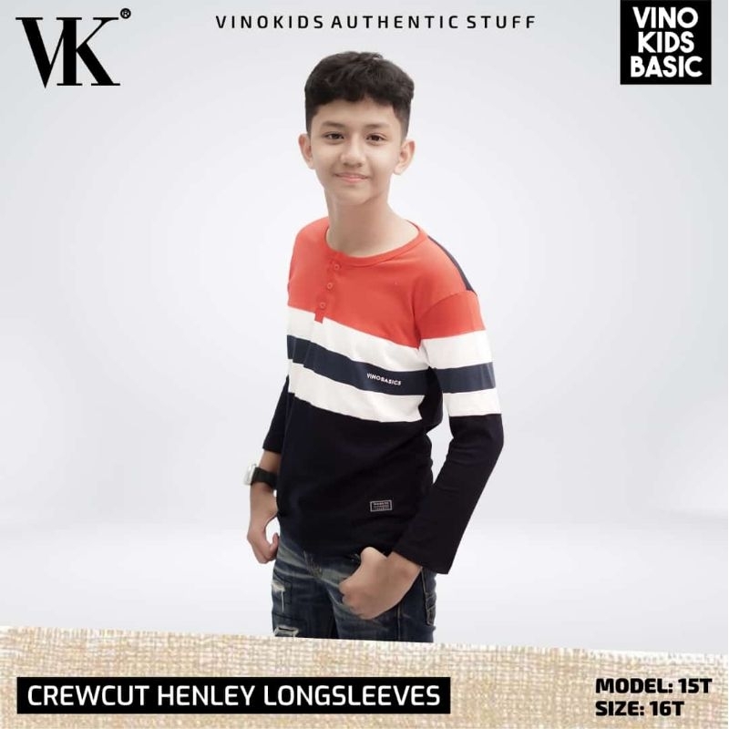 KAOS VINO BASICS ORIGINAL CREWCUTS HENLEY LONGSLEEVES / KAOS LENGAN PANJANG HENLEY VK VINO KIDS basic kids dan junior merah