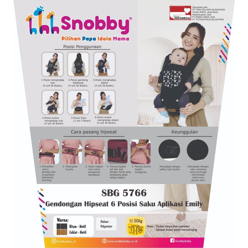 Snobby Gendongan Hipseat 6 Posisi SBG5766 Emily Series