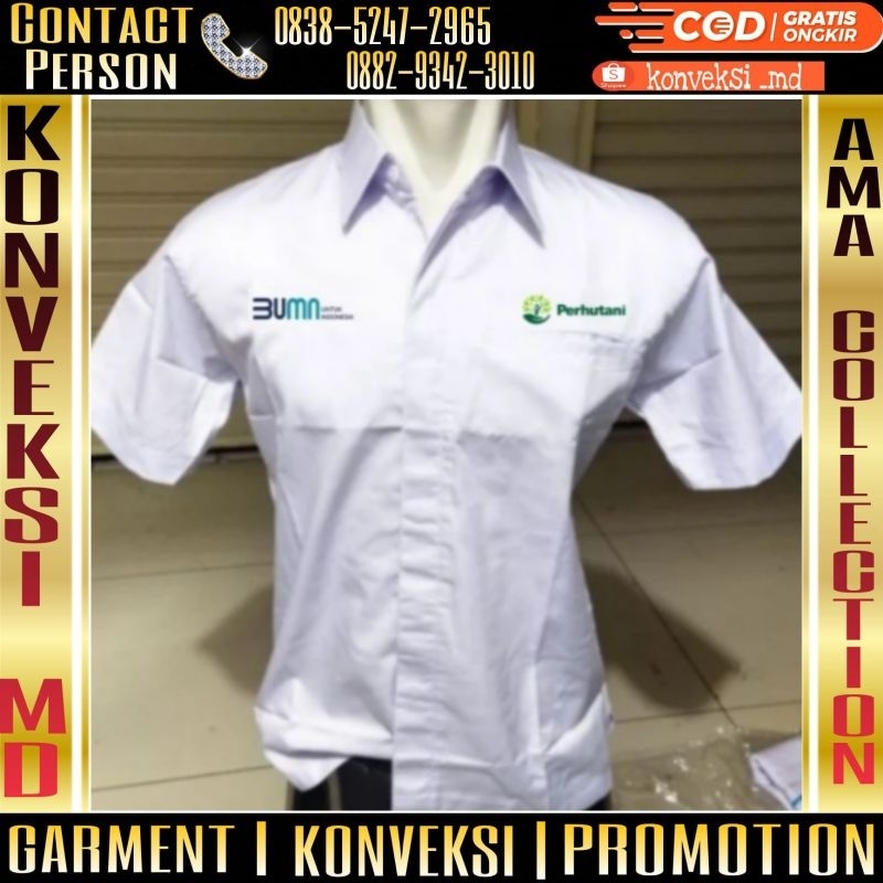 kemeja pdh BUMN perhutani full bordir/seragam pdh BUMN perhutani putih lengan pendek/seragam pdh BUM