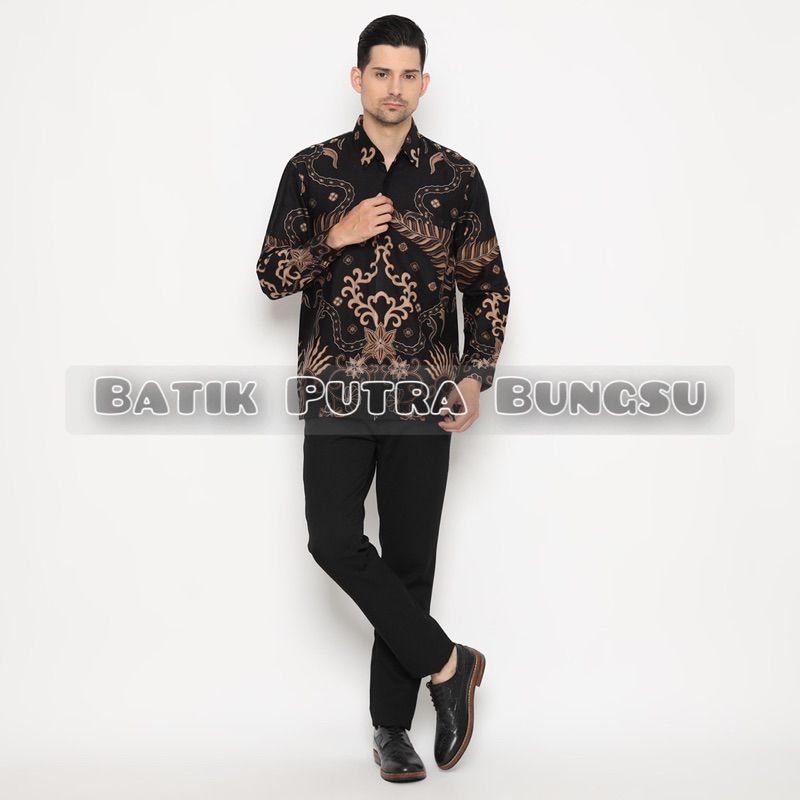 KEMEJA BATIK BASIC PRIA SPESIAL WARNA HITAM/BLACK SERIES Kemeja Batik Atasan Pria Lengan Panjang Ukuran M L XL XXL kualitas mall premium bisa buat seragaman kerja kantor kuliah sekolah