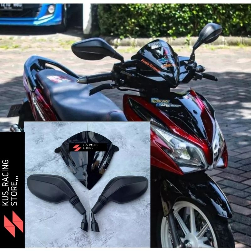 PAKET VISOR VARIASI PLUS SPION CLICK HITAM POLOS THAILAND PNP HONDA VARIO 125 OLD 110 125 TECHNO