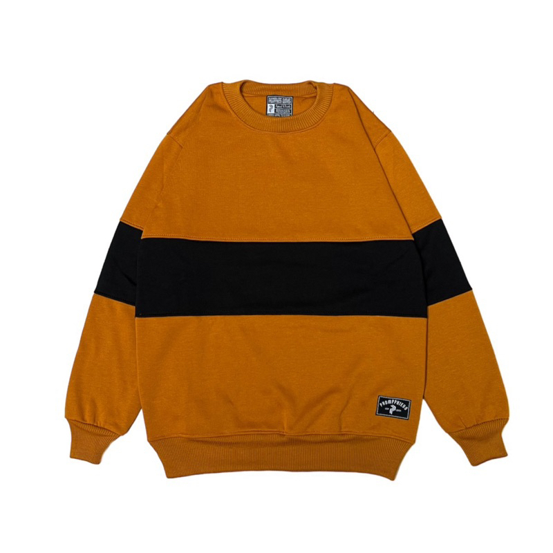 PHOMPPHIESS Sweater Crewneck Kubus Strip Hitam Sweater Kombinasi Pria Wanita