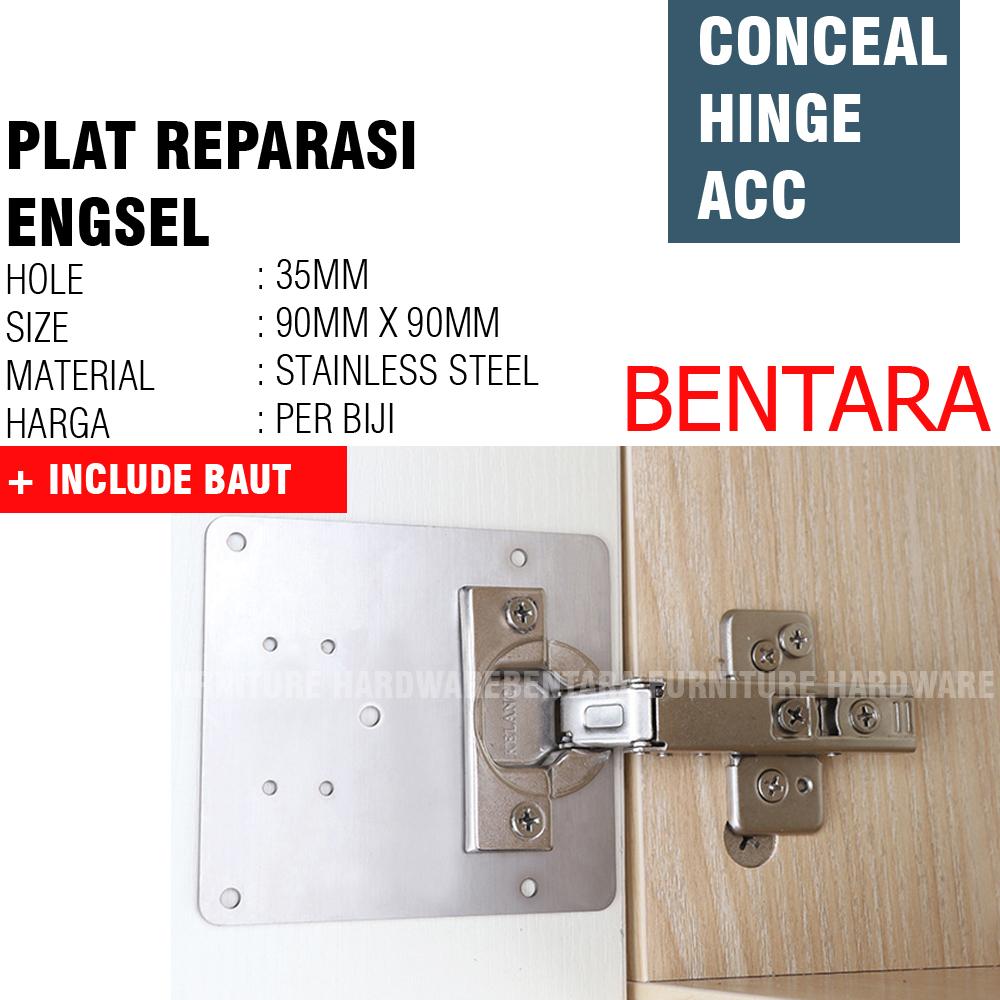 PLAT STAINLESS UNTUK PERBAIKAN ENGSEL SENDOK 35MM LEMARI PINTU