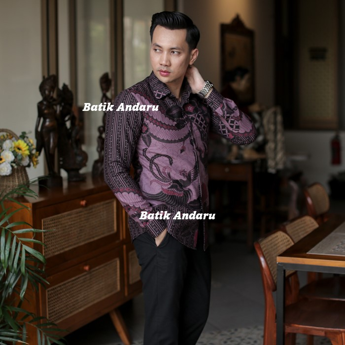 Batik Pria Slim Fit Lengan Panjang Premium Modern Heem Elegant Warna Lilac Ungu