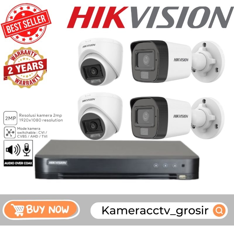 PAKET CCTV HIKVISION 2MP AUDIO COLORVU 4 CHANNEL 4 KAMERA