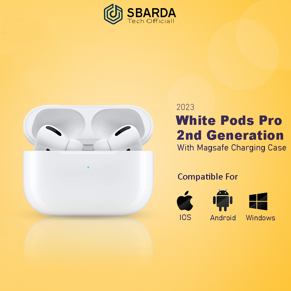 NEW 2023 - White Pods Pro 3 / 2nd Generasi With Magsafe Wirelles Charging Case Active Noise Cancellation Surround Full Bass IMEI &amp; Serial Number By Sbarda official