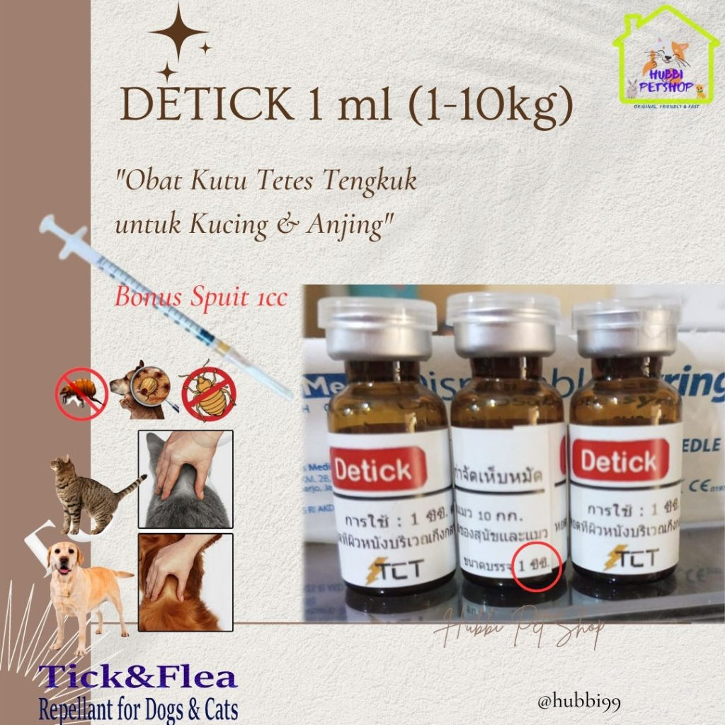 OBAT KUTU DETICK untuk kucing dan anjing-DETICK 1ml 1-10KG - OBAT KUTU TETES KUCING DAN ANJING Free Spuit 1ml