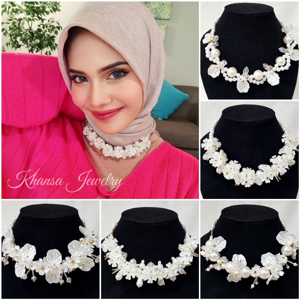 Kalung Hijab Beads Necklace Crystal Kalung Kondangan Kelopak Bunga - KH005