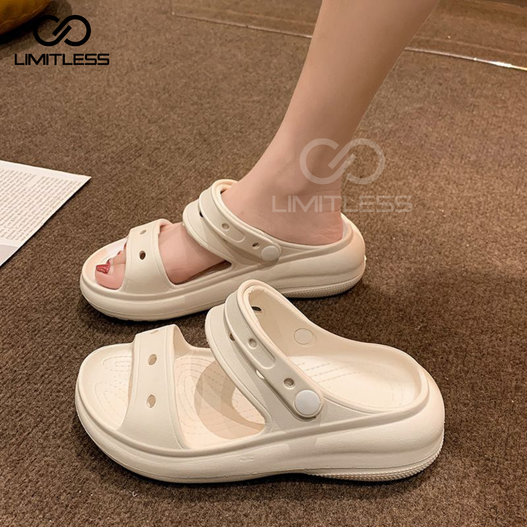 Sandal Wanita Selop Casual YOONA Wedges Outdoor Sendal Gunung Wanita Slop Eva Extralight Rubber Crocss Terbaru 2023 Sol Tinggi Fuji