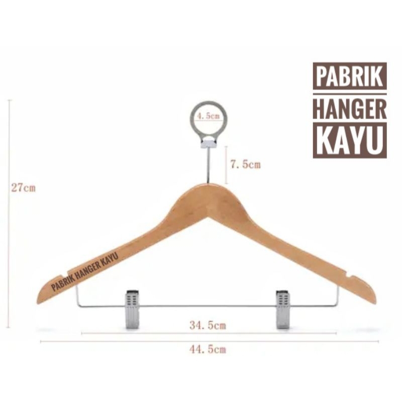 HANGER KAYU HOTEL / ANTI THAF JEPIT BAJU NATURAL DEWASA