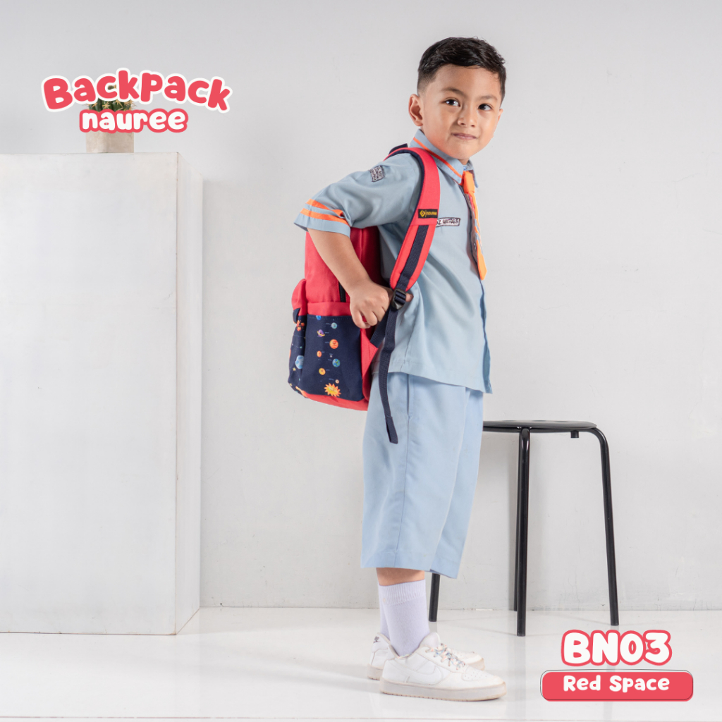 Nauree - Backpack Free Pouch Strap Bahu Empuk Untuk Anak Perempuan Laki Laki Karakter Kartun Gambar Superhero Tali Punggung BN 01 02 03 04 Bahan Cordura Cocok Untuk Anak Sekolah TK SD Modis Berkualitas Awet