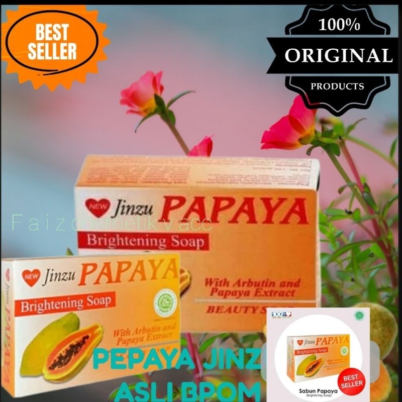 Jinzu Bar Soap Pepaya Brightening 130ml/Sabun Batang/Pembersih Tubuh &amp; Muka/Papaya Sabun Muka Jinzu / BPOM Sertivikat HALAL
