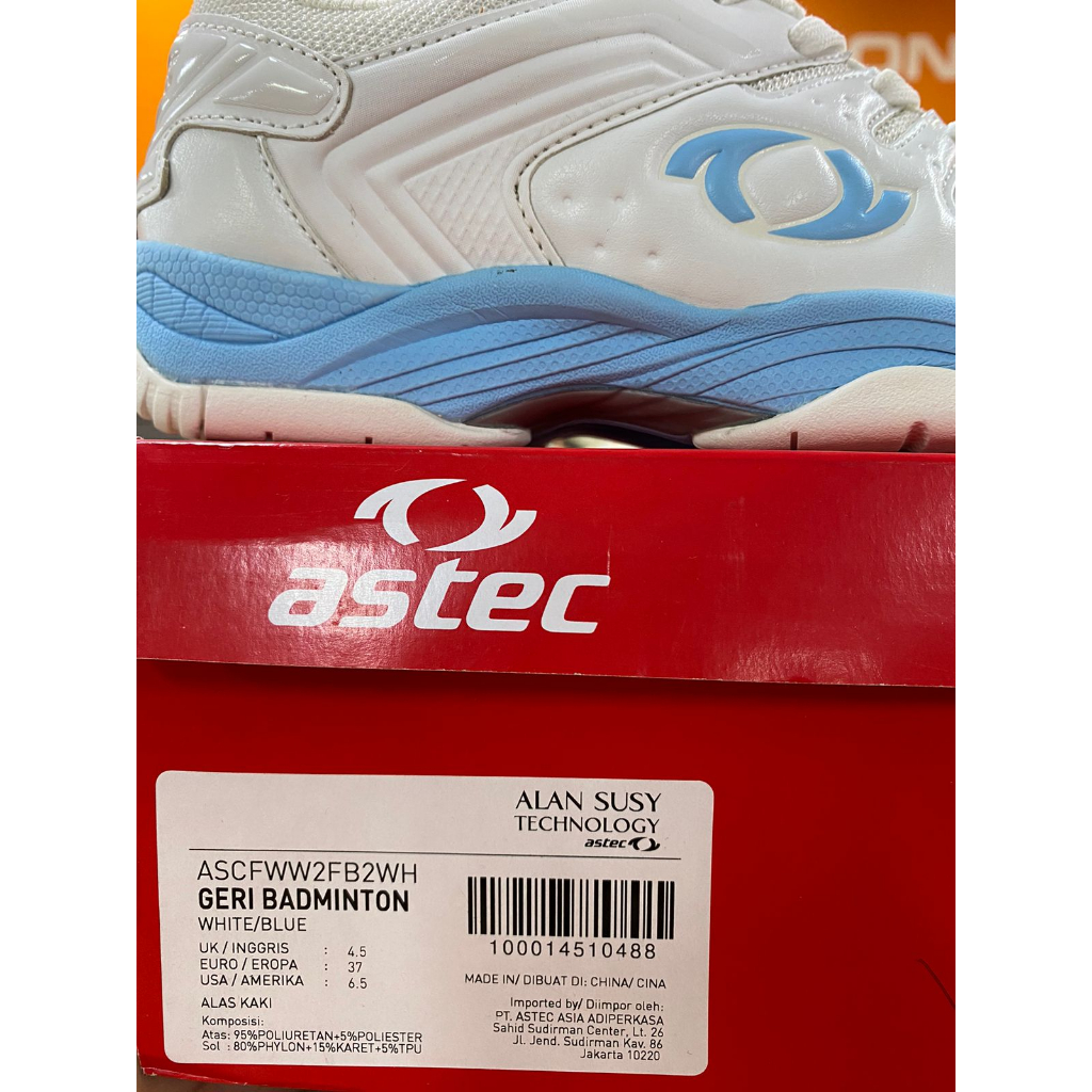 Astec Geri Badminton White/Blue Sepatu Bulu tangkis Unisex Original