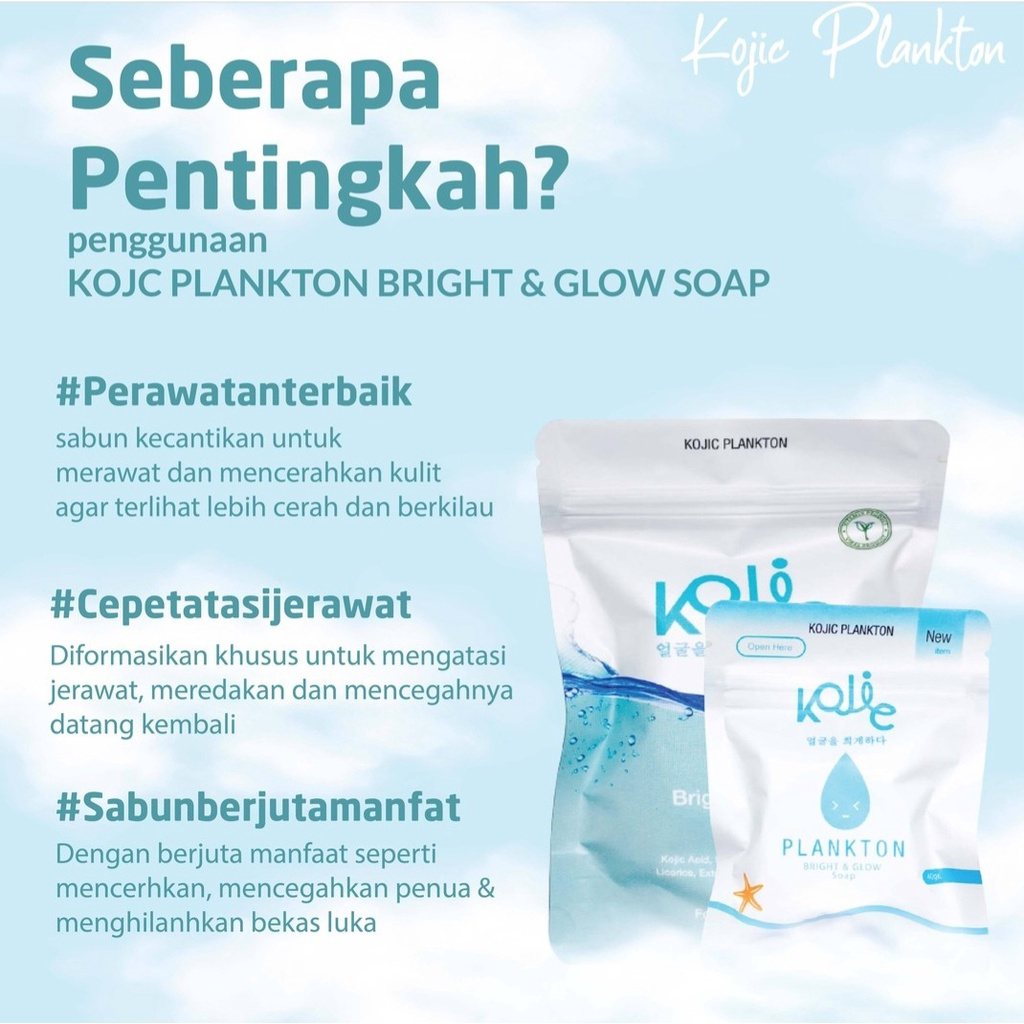 KOJIC PLANKTON Bright &amp; Glow Soap 40gr 90gr | Sabun Pembersih Wajah | Sabun Badan