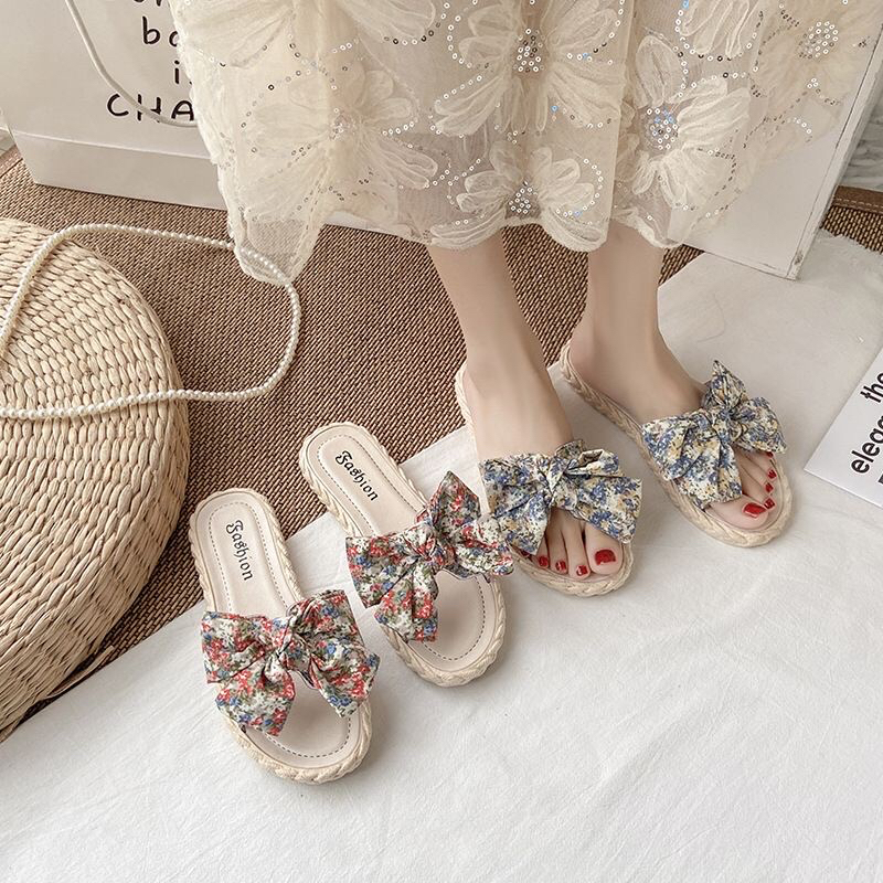 CUCI GUDANG TG1599 SANDAL FLAT WANITA MOTIF BUNGA PITA CANTIK WARNA PASTEL/ SANDAL KASUAL WANITA / SANDAL RUMAHAN