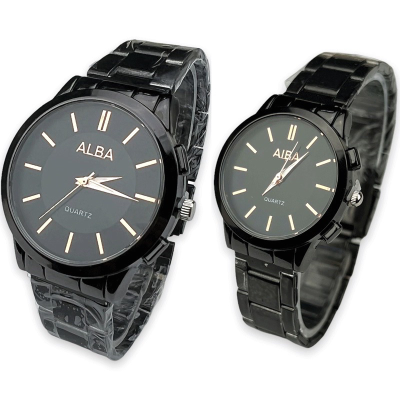 ORIGINAL [WIL] JAM TANGAN COUPLE ALBA FULL HITAM STRAP RANTAI/STELL