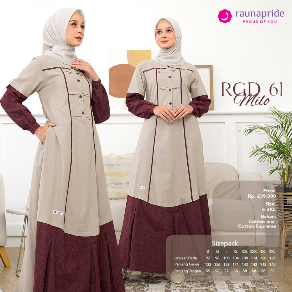 Rauna Baju  Gamis Wanita Dewasa  Katun / RGD-61 / Fashion Muslim
