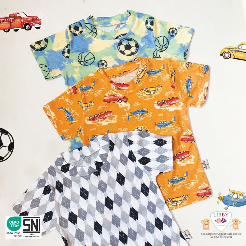 LIBBY Stelan Oblong Pendek Cotton Motif Boy dan Girl isi 1 stel