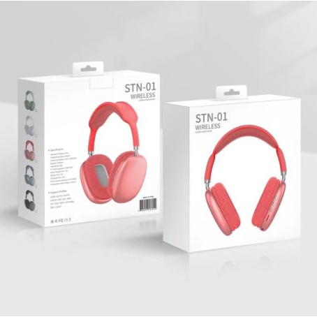 Headset Bluetooth 5.0 Bando Macaron Headphone Wirelass Super Bass STN-01-Merah - XOBOX