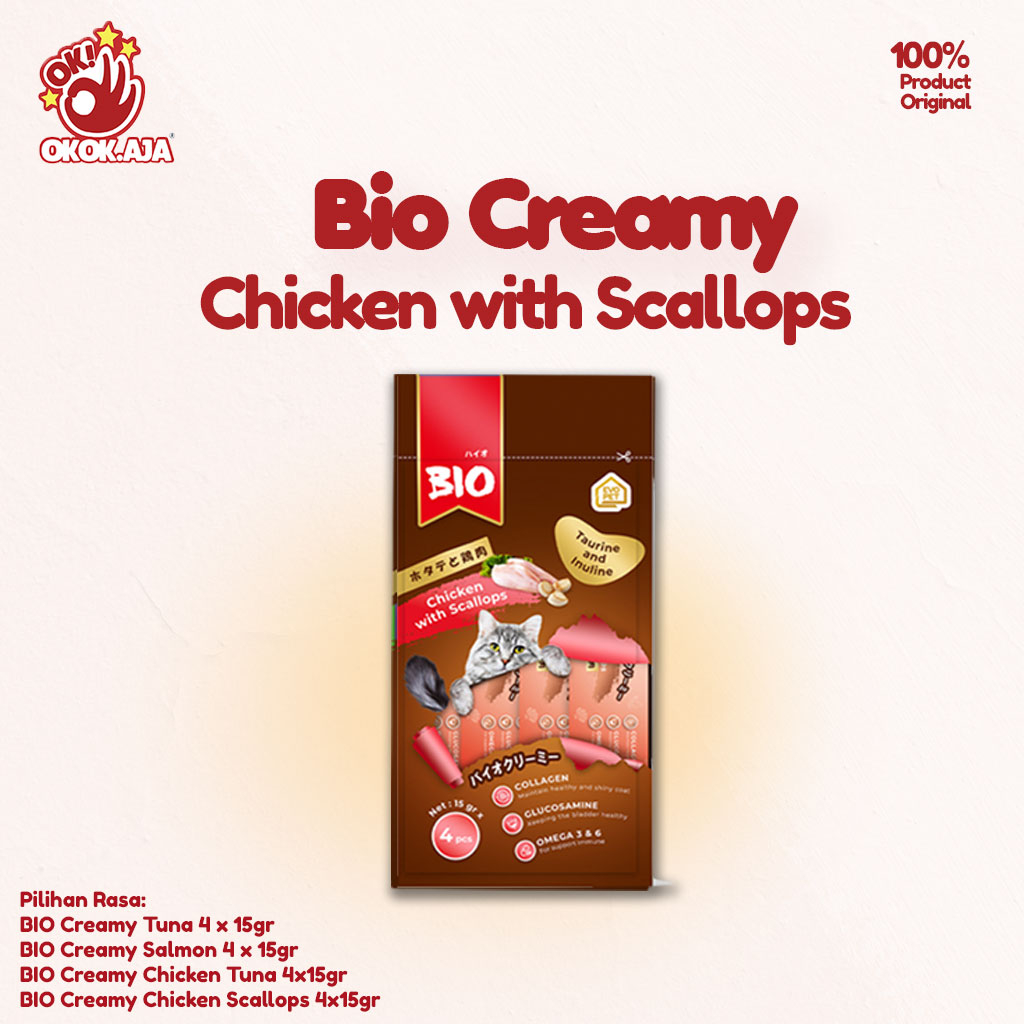 BIO CREAMY 15gr Snack Cemilan Kucing favorit Sehat dan murah / 1 pack isi 4pcs